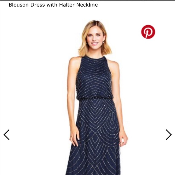 COPY - Adrienne Papell Art Deco Navy Dress - Picture 6 of 11